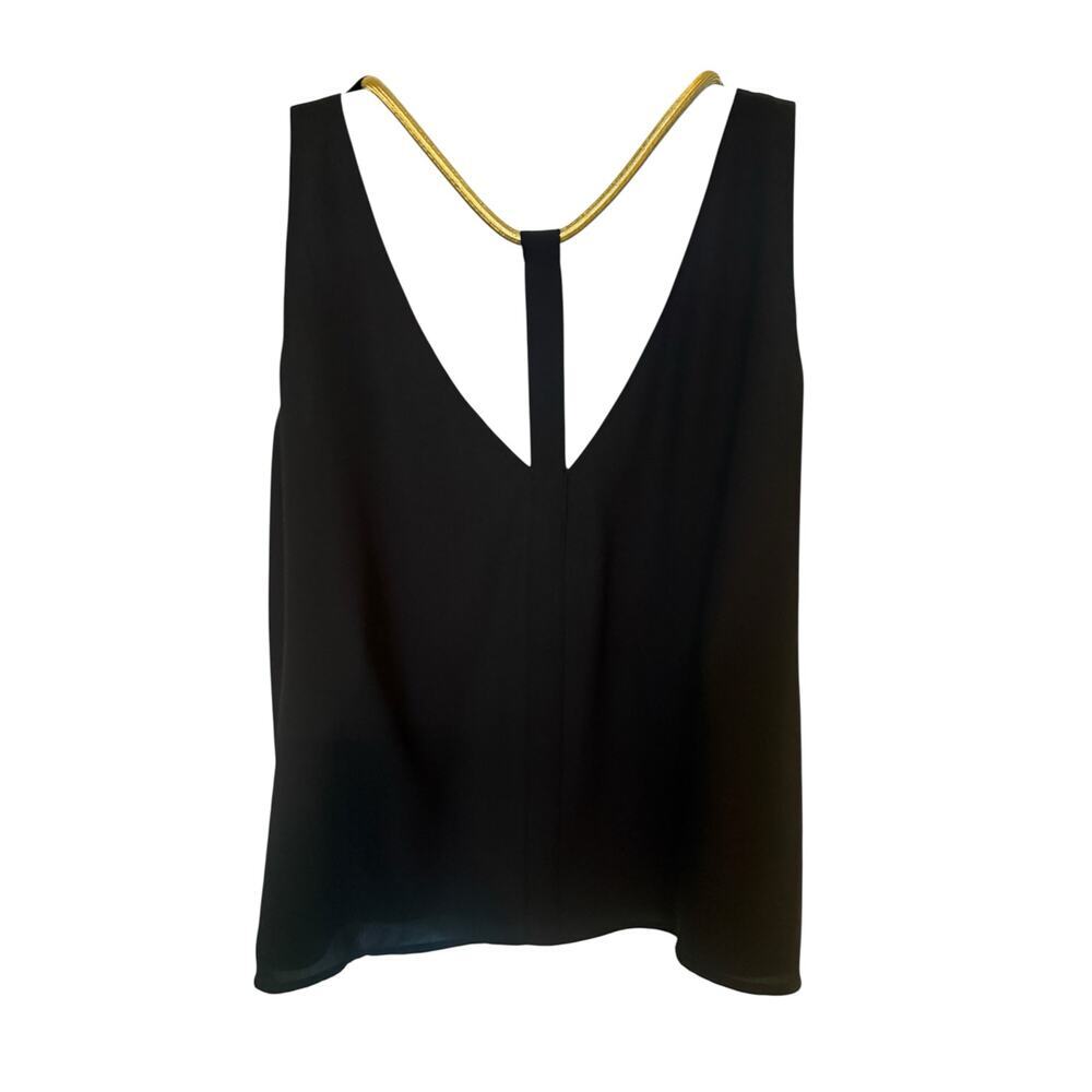 BCBG Maxazria Black Low V Front Gold Rope Around Neck Holding Sleeves M​